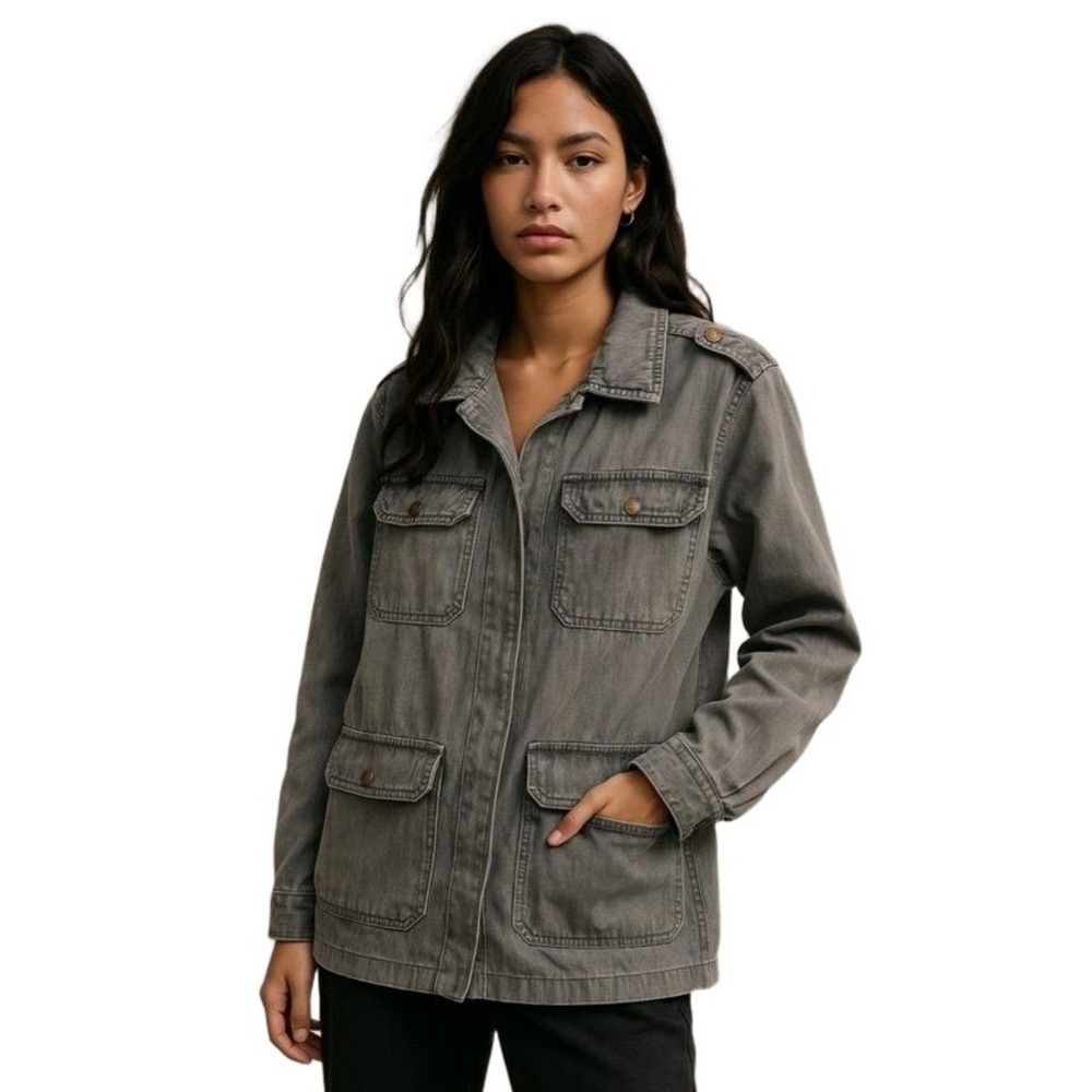 Ellison Jacket Womens Large Gray Button‎ Four Front Pockets Zipper Military